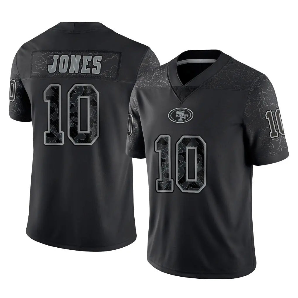Vanessashop SF.49ers #10 Mac Jones Player Black Limited Reflective Home Game Stitched Jerseys