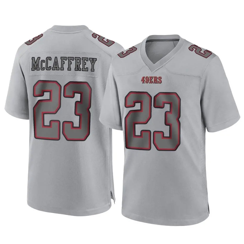 Vanessashop SF.49ers #23 Christian McCaffrey Player Gray Atmosphere Fashion Home Game Stitched Jerseys