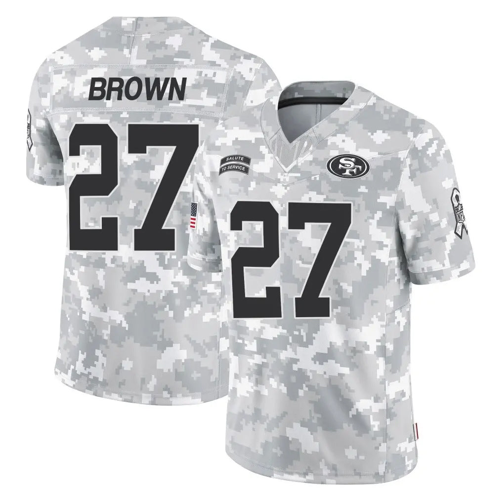 Vanessashop SF.49ers #27 Ji'Ayir Brown Player Arctic Camo Limited Salute To Service Home Game Stitched Jerseys