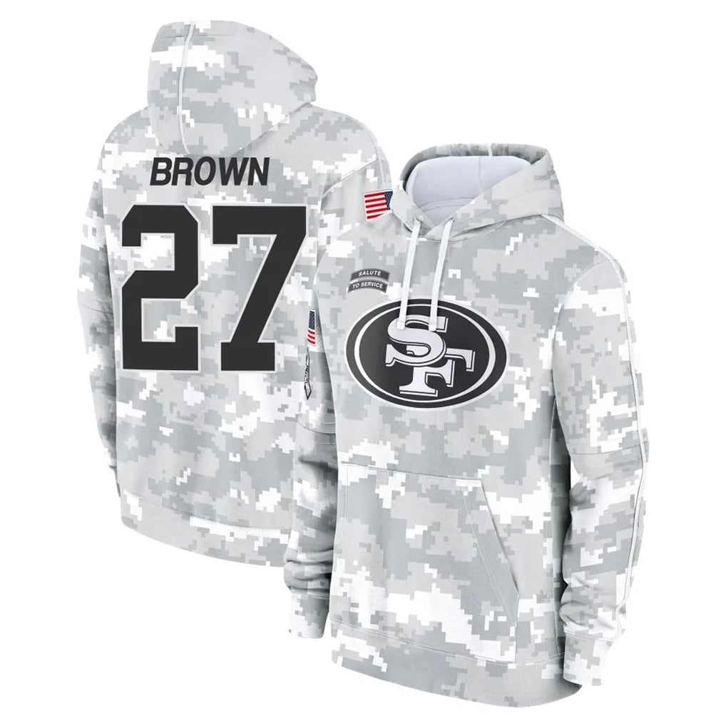 Vanessashop SF.49ers #27 Ji'Ayir Brown Player Arctic Camo Limited Salute to Service Pullover Hoodies Game Stitched Jerseys