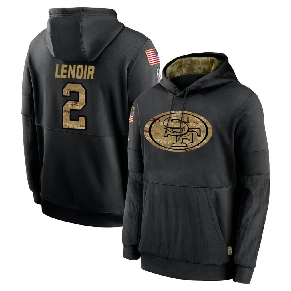 Vanessashop SF.49ers #2 Deommodore Lenoir Player Black Salute to Service Sideline Performance Pullover Hoodies Home Game Stitched Jerseys