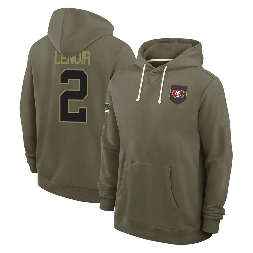 Vanessashop SF.49ers #2 Deommodore Lenoir Player Olive Salute to Service Pullover Hoodies Limited Stitched Jerseys