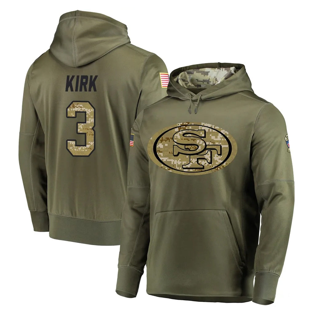 Vanessashop SF.49ers #3 Christian Kirk Player Olive Salute to Service Pullover Hoodie Home Game Stitched Jerseys