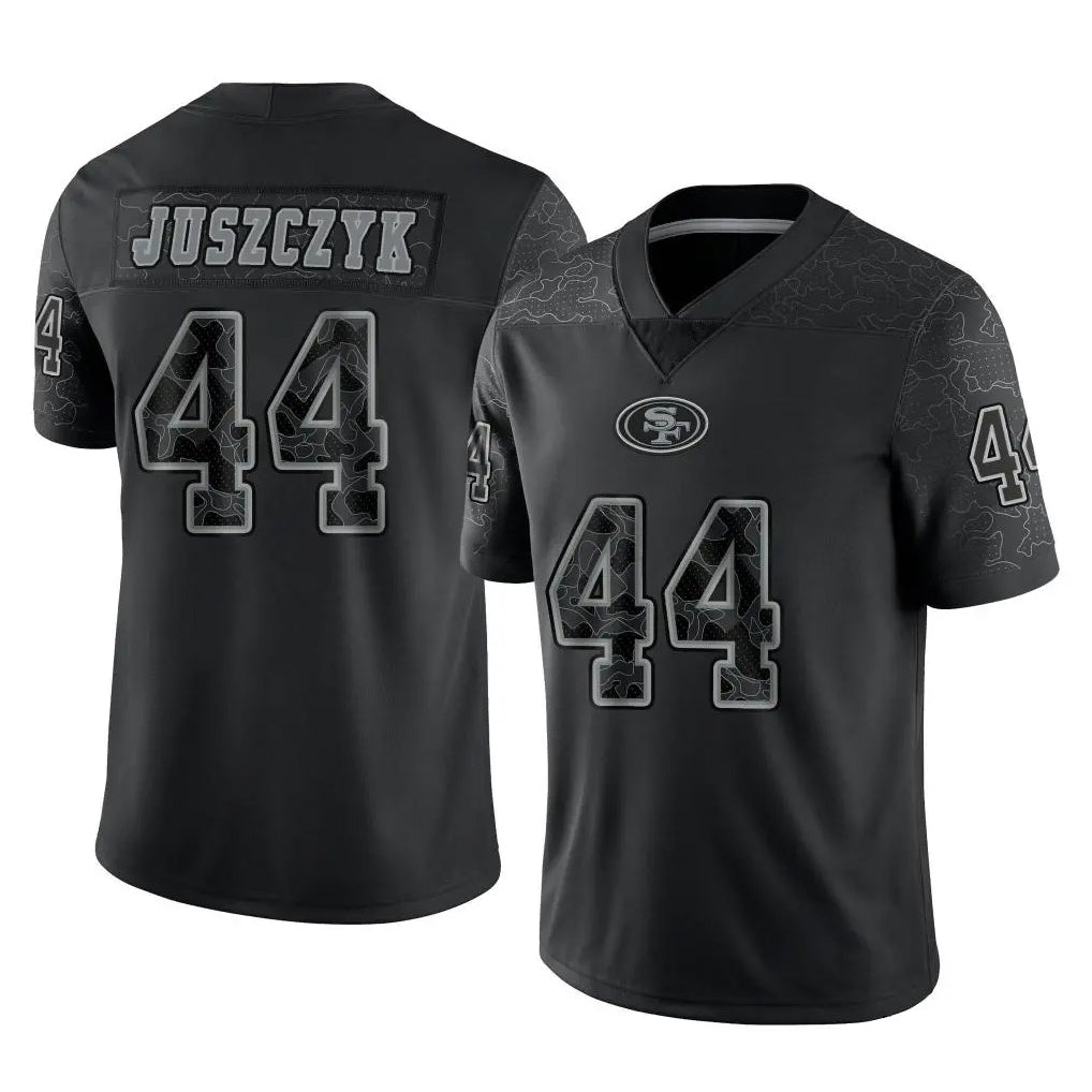 Vanessashop SF.49ers #44 Kyle Juszczyk Player Black Limited Reflective Home Game Stitched Jerseys