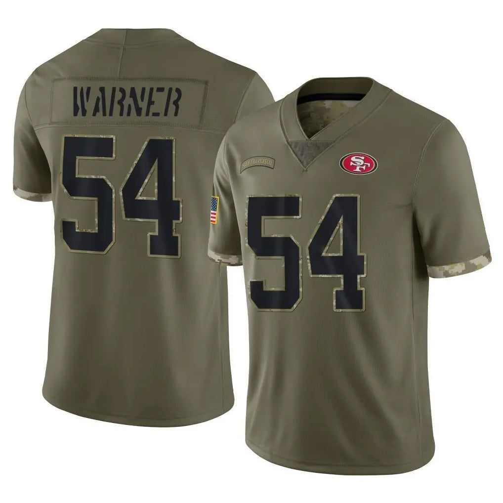 Vanessashop SF.49ers #54 Fred Warner Player Olive Limited Salute To Service Home Game Stitched Jerseys