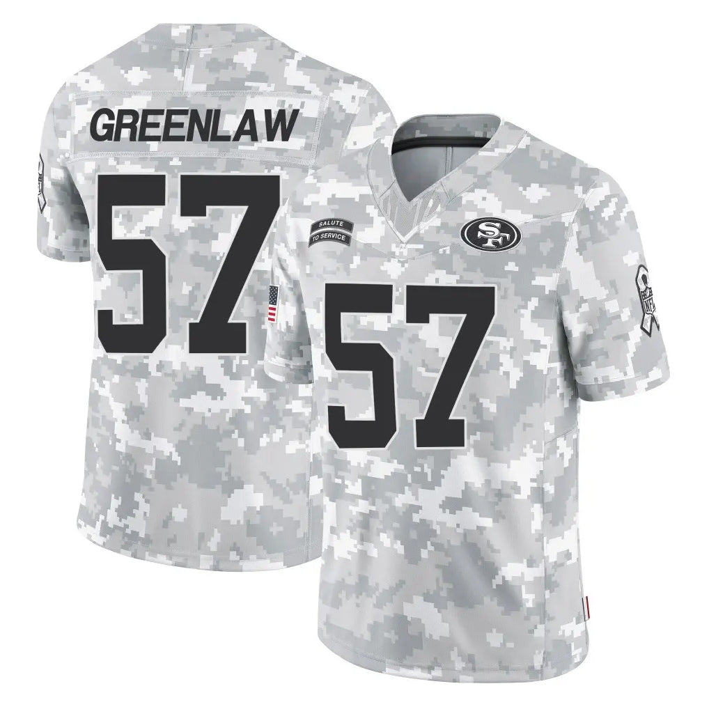 Vanessashop SF.49ers #57 Dre Greenlaw Player Arctic Camo Limited Salute To Service Home Game Stitched Jerseys
