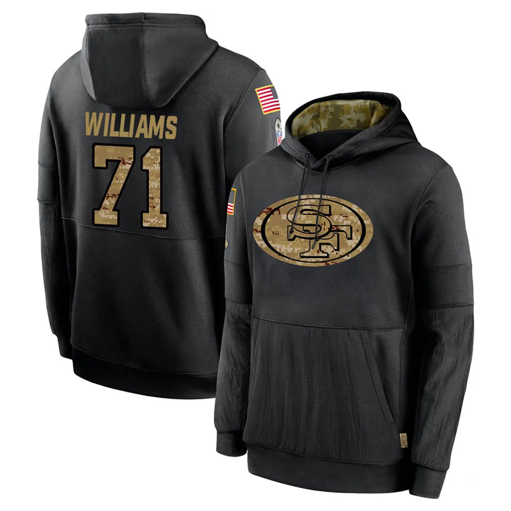 Vanessashop SF.49ers #71 Trent Williams Player Black Salute to Service Sideline Performance Pullover Hoodies Home Game Stitched Jerseys