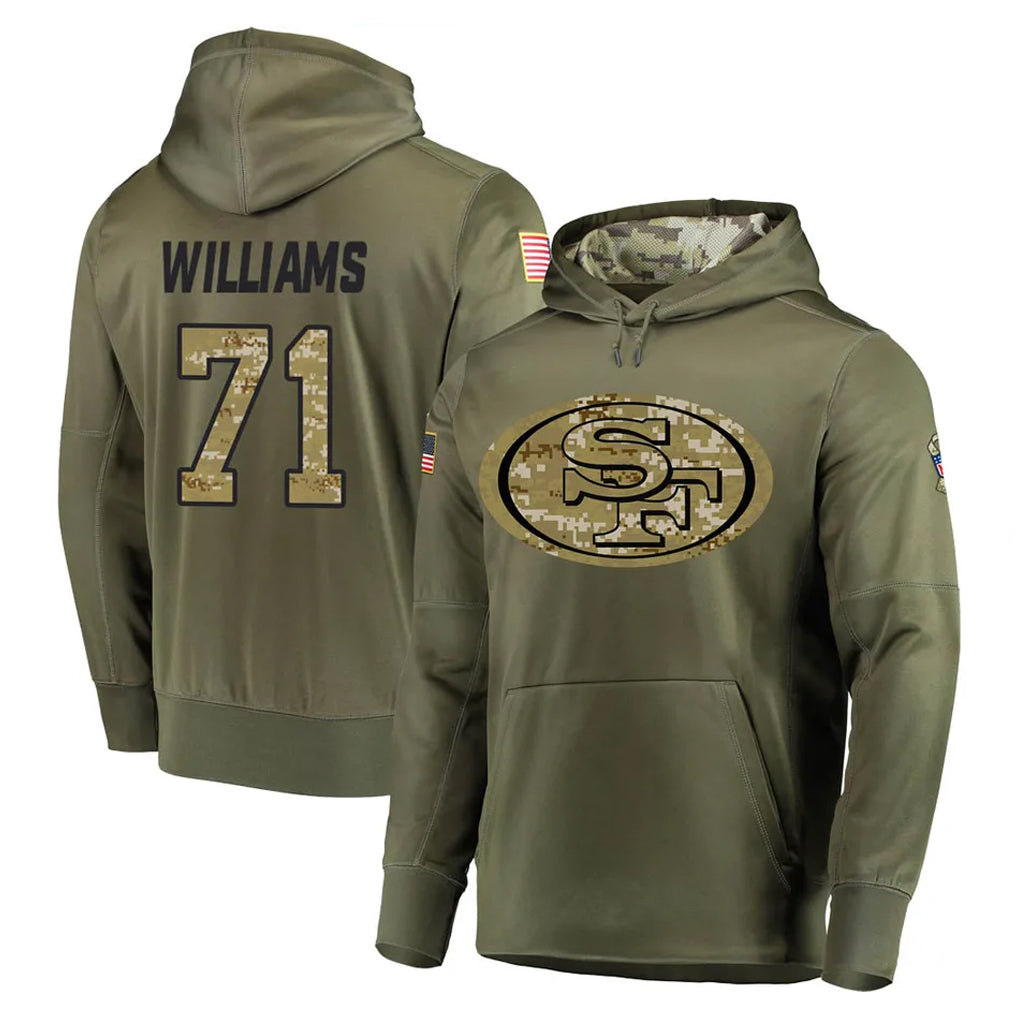 Vanessashop SF.49ers #71 Trent Williams Player Olive Salute to Service Pullover Hoodie Home Game Stitched Jerseys