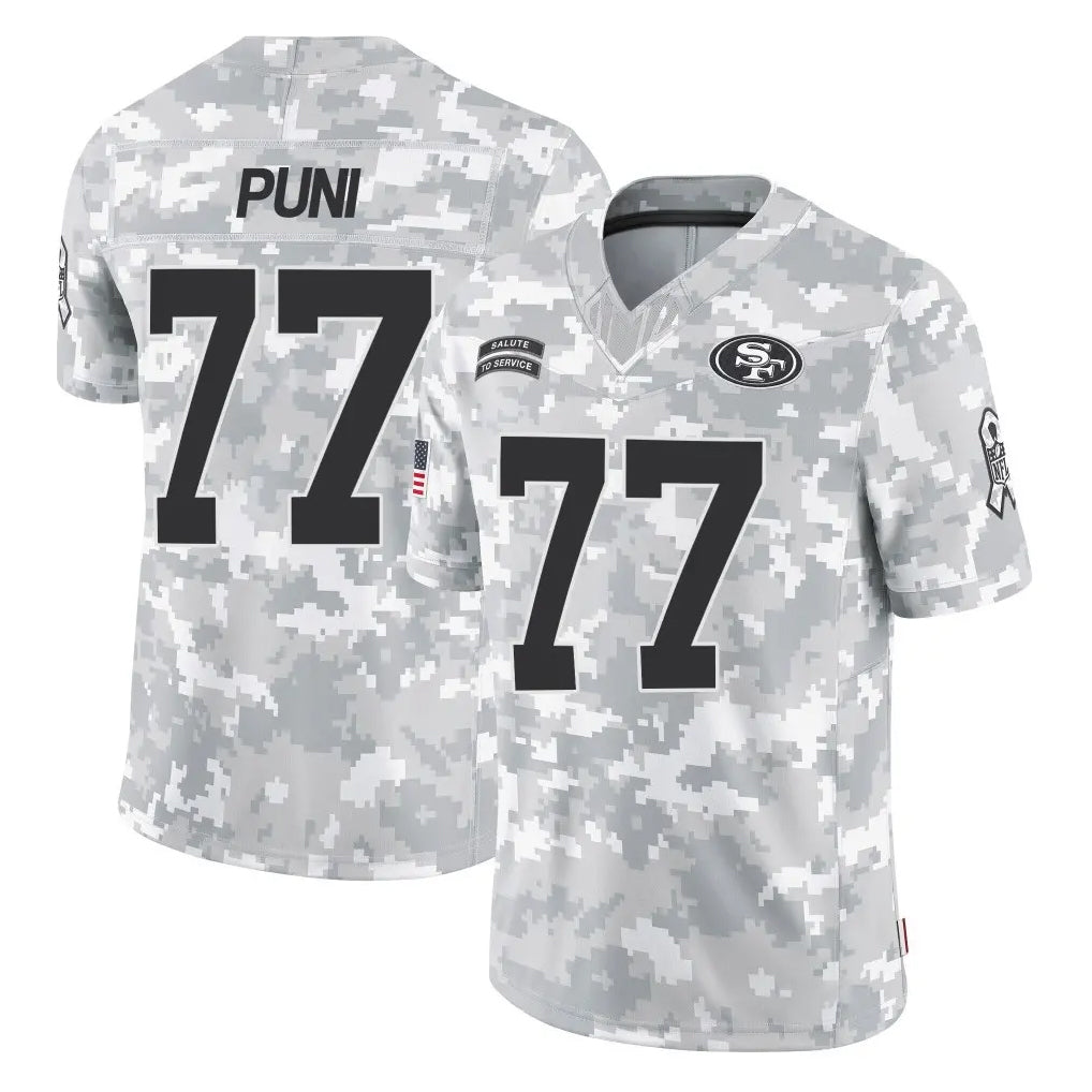 Vanessashop SF.49ers #77 Dominick Puni Player Arctic Camo Limited Salute To Service Home Game Stitched Jerseys