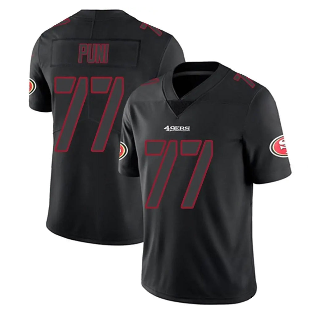Vanessashop SF.49ers #77 Dominick Puni Player Black Impact Limited Home Game Stitched Jerseys