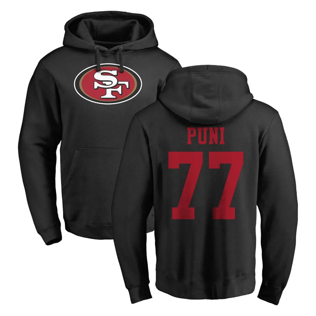 Vanessashop SF.49ers #77 Dominick Puni Player Black LOGO Pullover Hoodies Home Game Stitched Jerseys