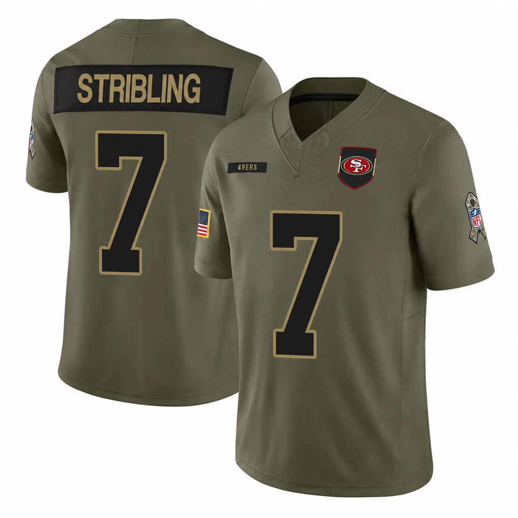 Vanessashop SF.49ers #7 De'Zhaun Stribling Player Olive 2025 Salute To Service Limited Home Game Stitched Jerseys