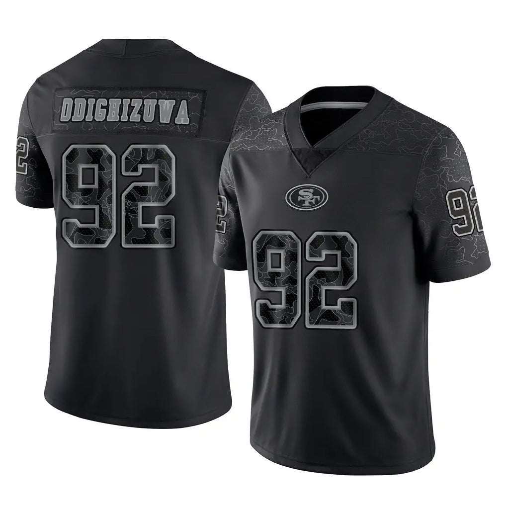 Vanessashop SF.49ers #92 Osa Odighizuwa Player Black Limited Reflective Home Game Stitched Jerseys