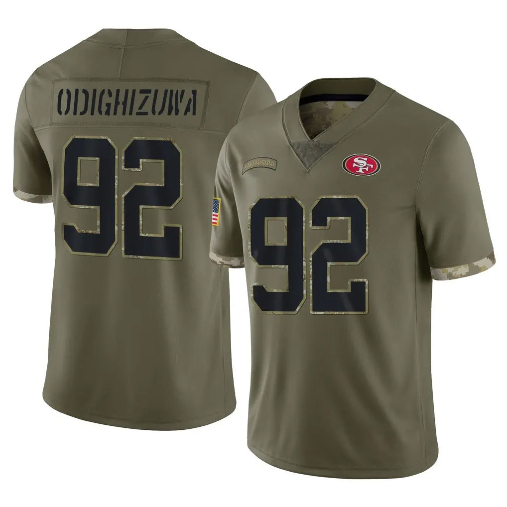Vanessashop SF.49ers #92 Osa Odighizuwa Player Olive Limited Salute To Service Home Game Stitched Jerseys