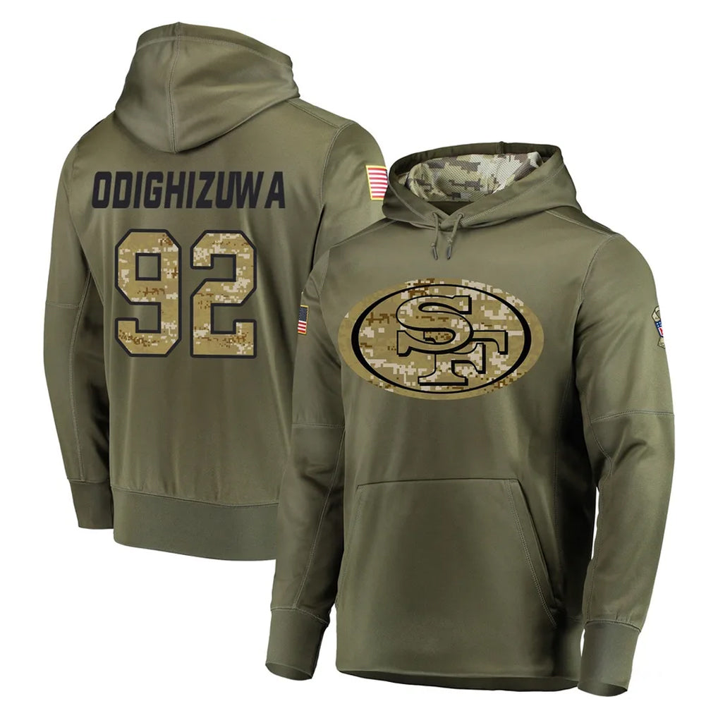 Vanessashop SF.49ers #92 Osa Odighizuwa Player Olive Salute to Service Pullover Hoodie Home Game Stitched Jerseys