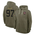Vanessashop SF.49ers #97 Nick Bosa Player Olive Salute to Service Pullover Hoodies Limited Stitched Jerseys