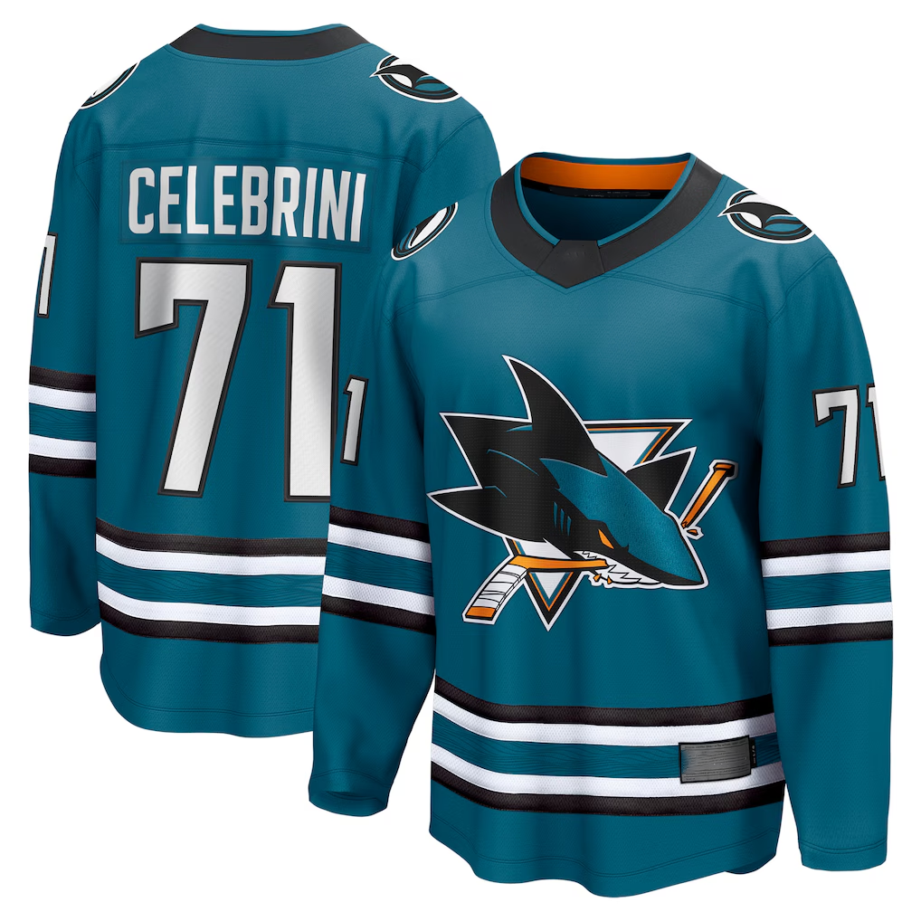 Vanessashop SJ.Sharks #71 Macklin Celebrini Teal Home Breakaway Jerseys