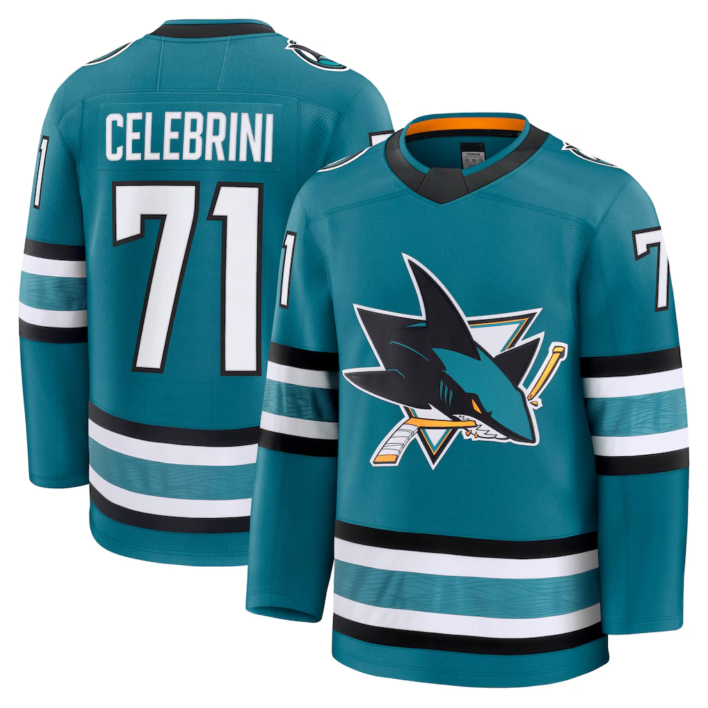 Vanessashop SJ.Sharks #71 Macklin Celebrini Teal Home Premium Jerseys