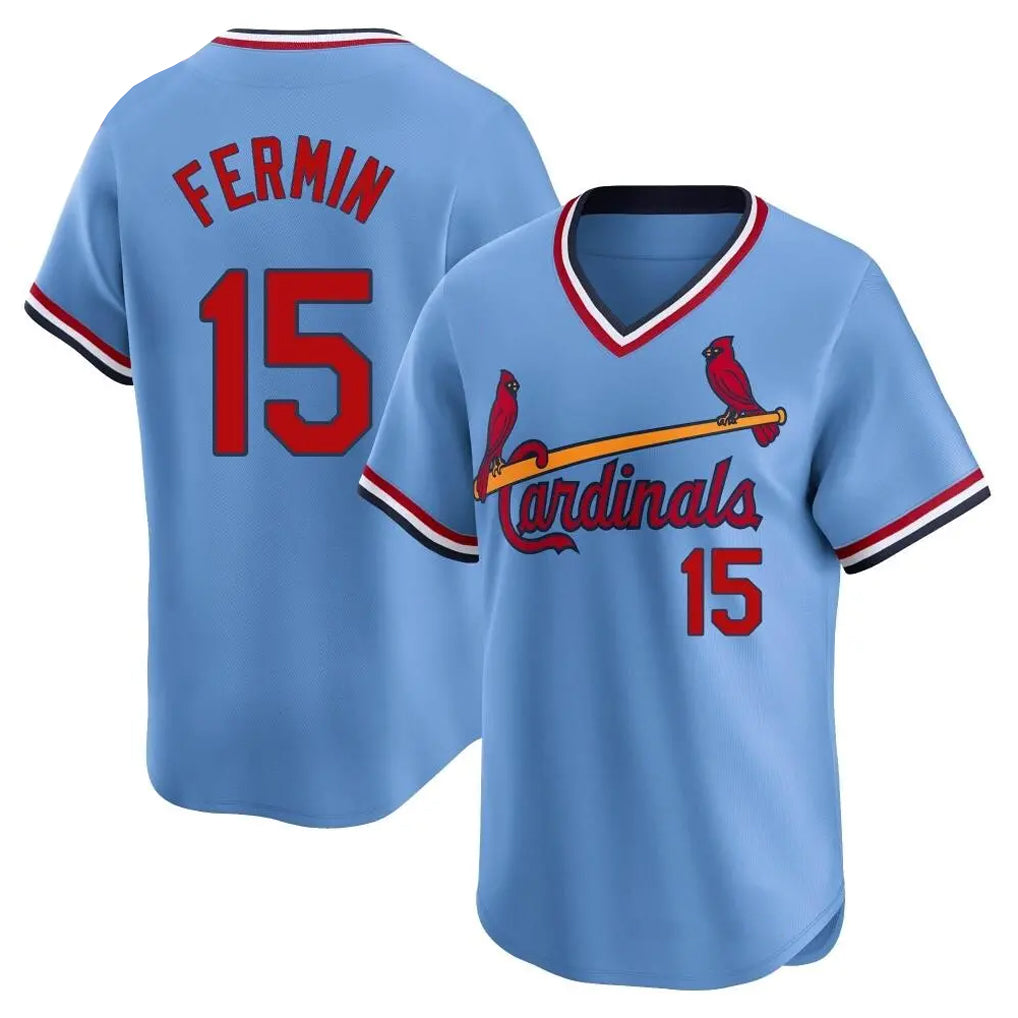 Vanessashop St. Louis Cardinals #15 Jose Fermin Player Light Blue City Connect Home T-shirt Stitched Jerseys