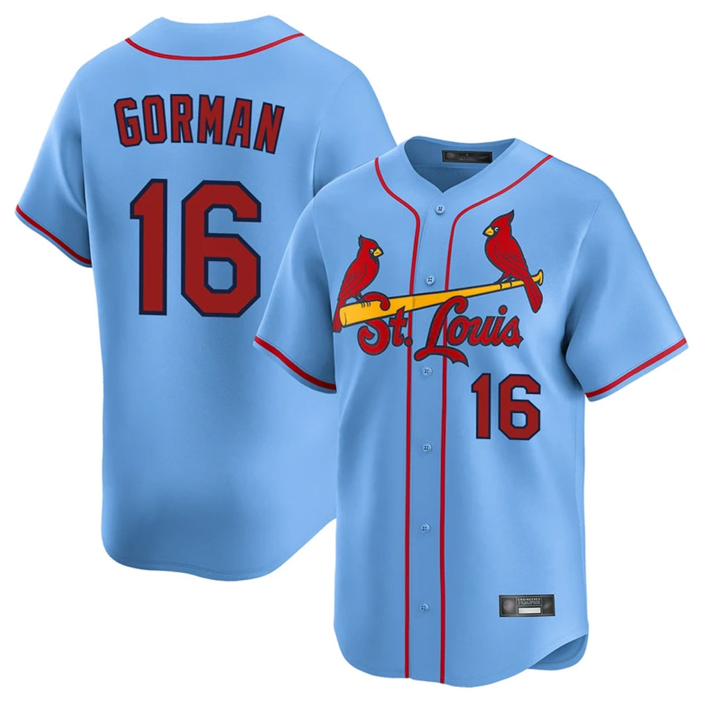 Vanessashop St. Louis Cardinals #16 Nolan Gorman Player Light Blue Home Limited Stitched Jerseys
