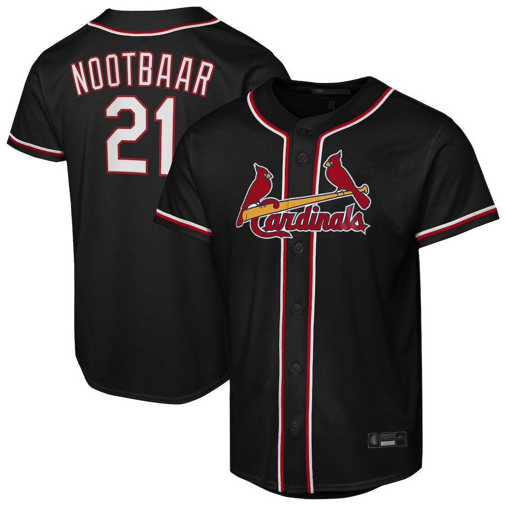 Vanessashop St. Louis Cardinals #21 Lars Nootbaar Player Black Carbon Fashio Game Stitched Jerseys