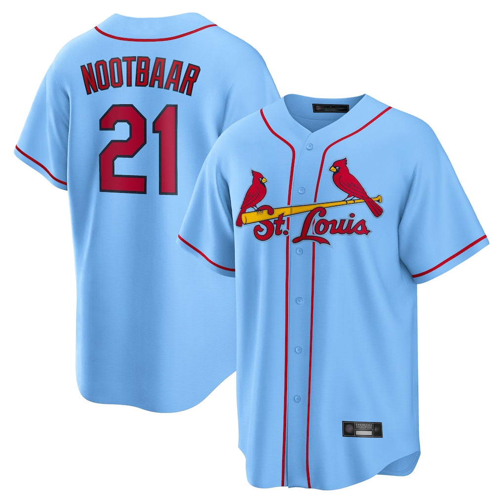 Vanessashop St. Louis Cardinals #21 Lars Nootbaar Player Light Blue Home Game Stitched Jerseys