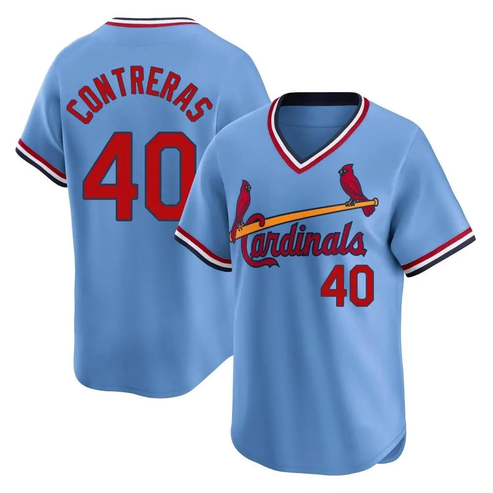 Vanessashop  St. Louis Cardinals #40 Willson Contreras Player Light Blue Throwback Cooperstown Collection Limited Stitched Jerseys