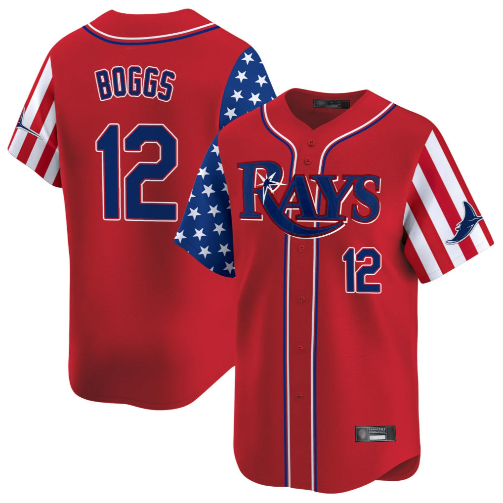 Vanessashop T.Bay Rays #12 Wade Boggs Player Red 2025 Independence Day Vapor Premier Limited Stitched Jerseys