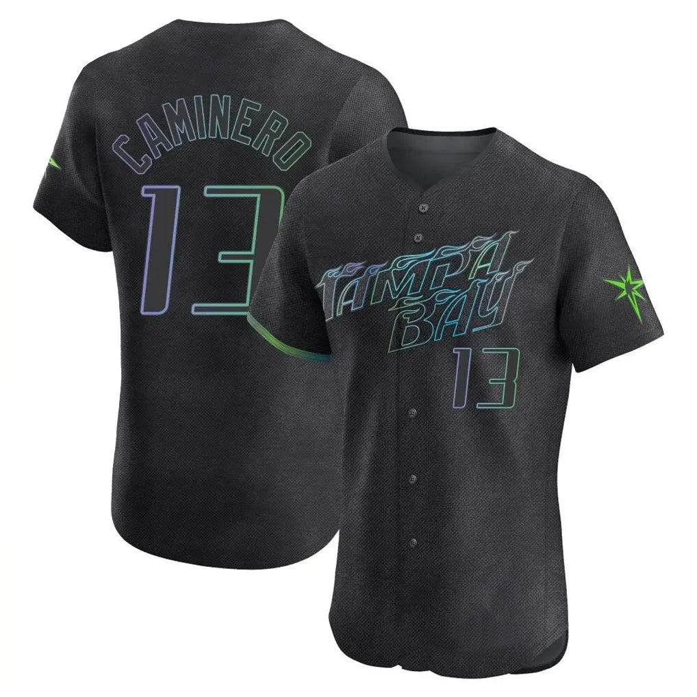 Vanessashop T.Bay Rays #13 Junior Caminero Player Black City Connect Home Limited Elite Stitched Jerseys
