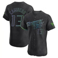 Vanessashop T.Bay Rays #13 Junior Caminero Player Black City Connect Home Limited Elite Stitched Jerseys
