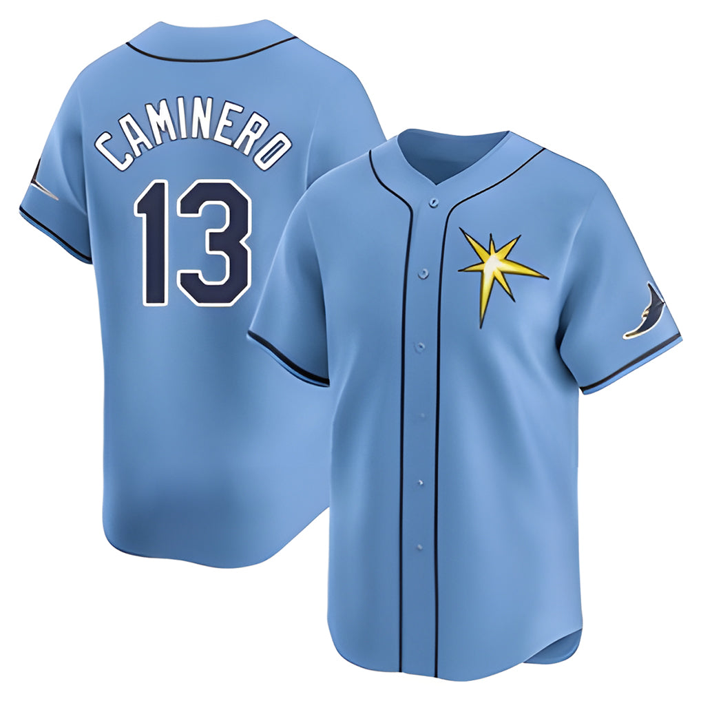 Vanessashop T.Bay Rays #13 Junior Caminero Player Light Blue Home Limited Stitched Jerseys