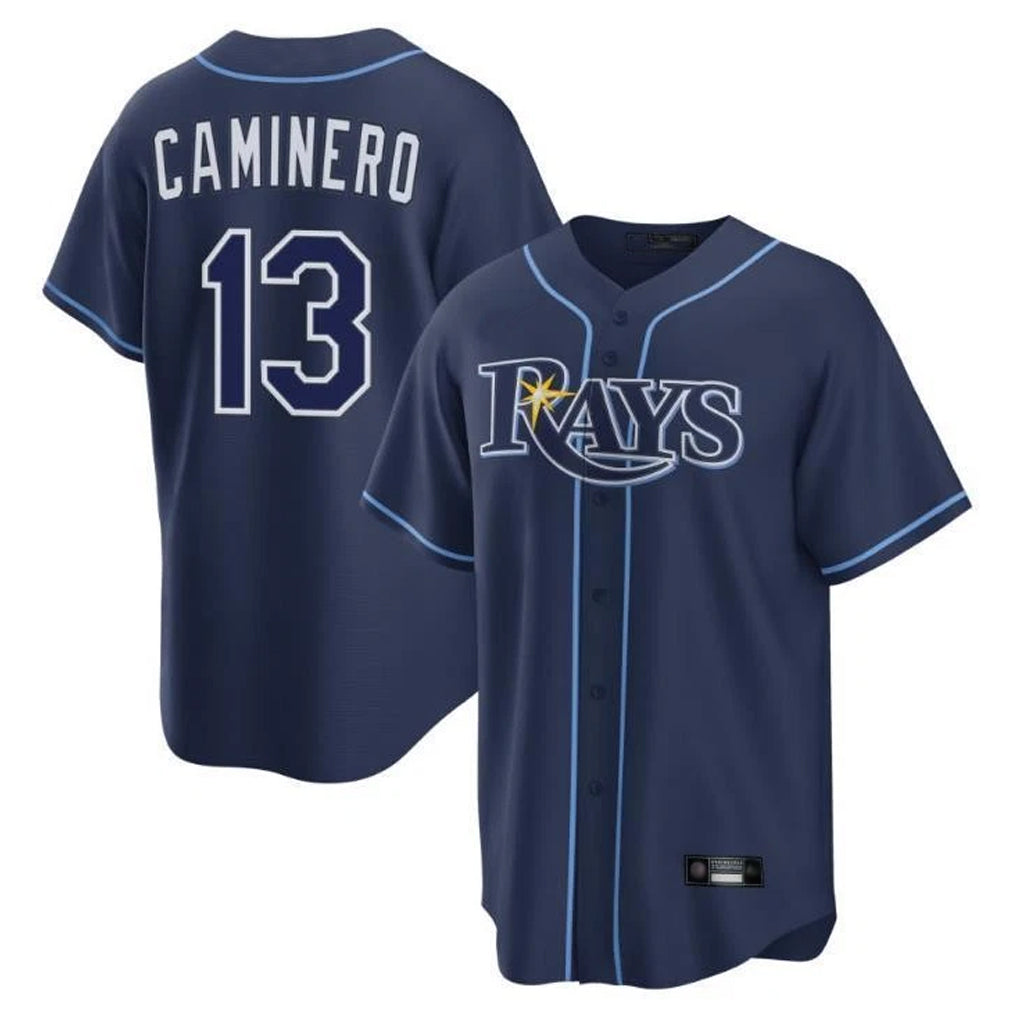 Vanessashop T.Bay Rays #13 Junior Caminero Player Navy Home Limited Stitched Jerseys