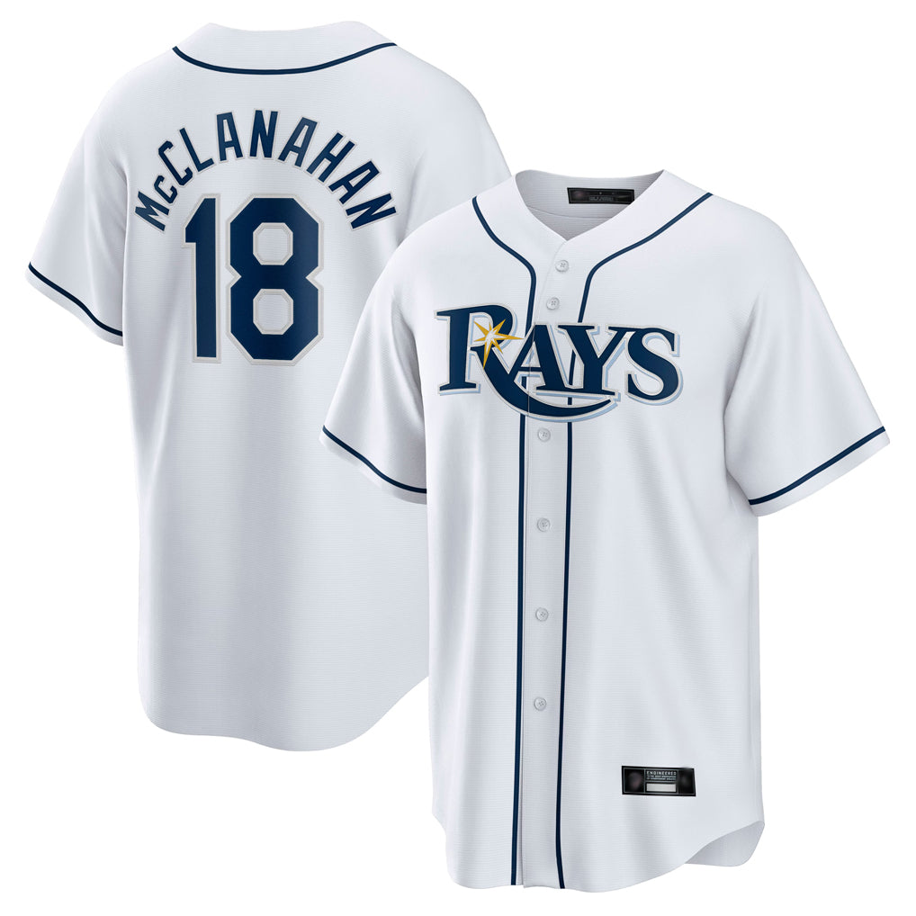 Vanessashop T.Bay Rays #18 Shane McClanahan Player White Home Game Stitched Jerseys