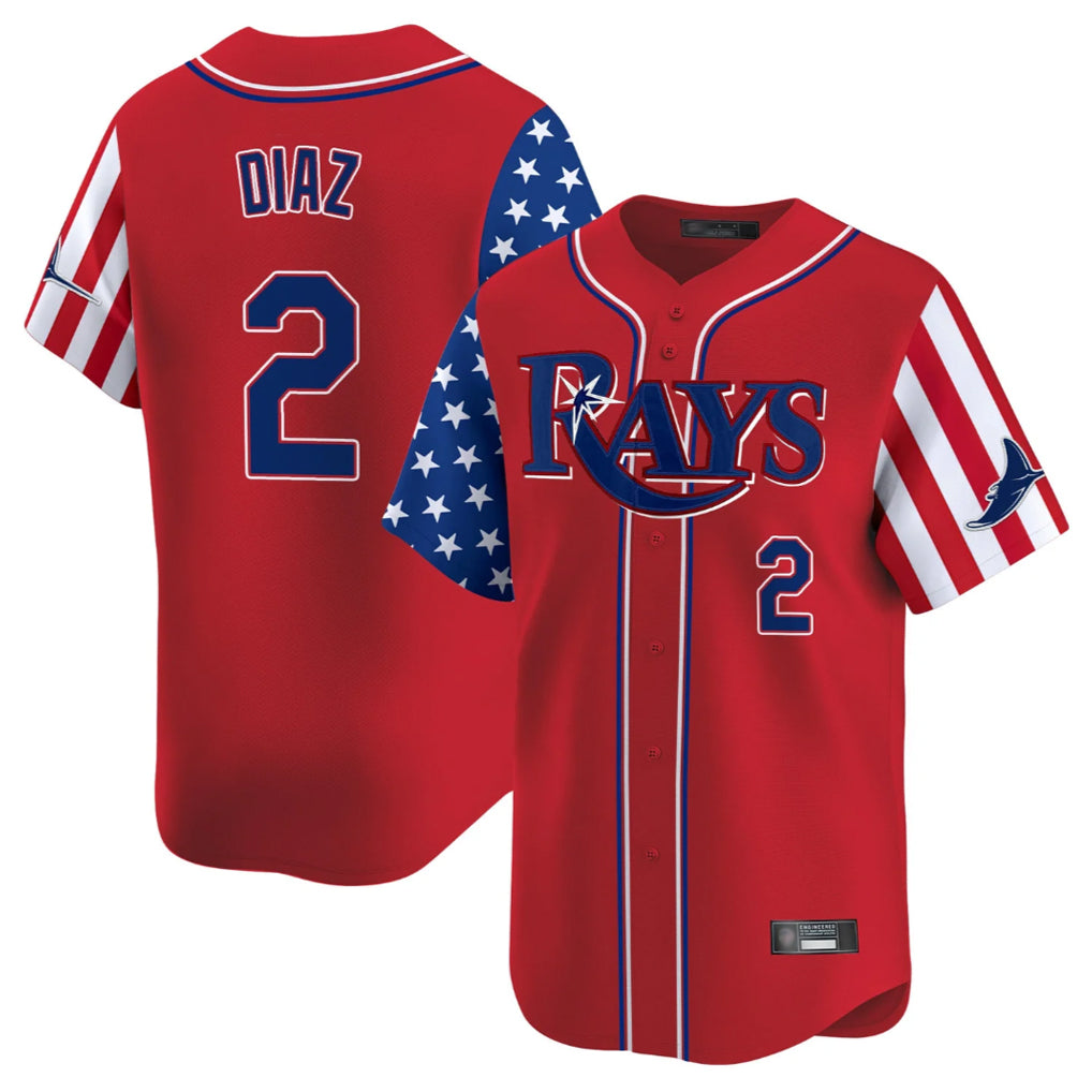 Vanessashop T.Bay Rays #2 Yandy Diaz Player Red 2025 Independence Day Vapor Premier Limited Stitched Jerseys