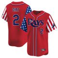 Vanessashop T.Bay Rays #2 Yandy Diaz Player Red 2025 Independence Day Vapor Premier Limited Stitched Jerseys