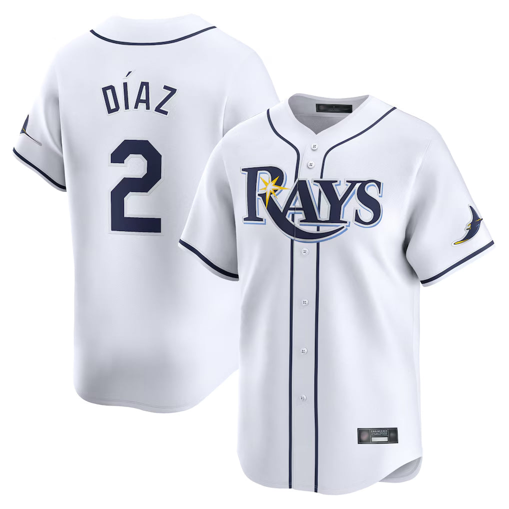 Vanessashop T.Bay Rays #2 Yandy Diaz Player White Home Limited Stitched Jerseys