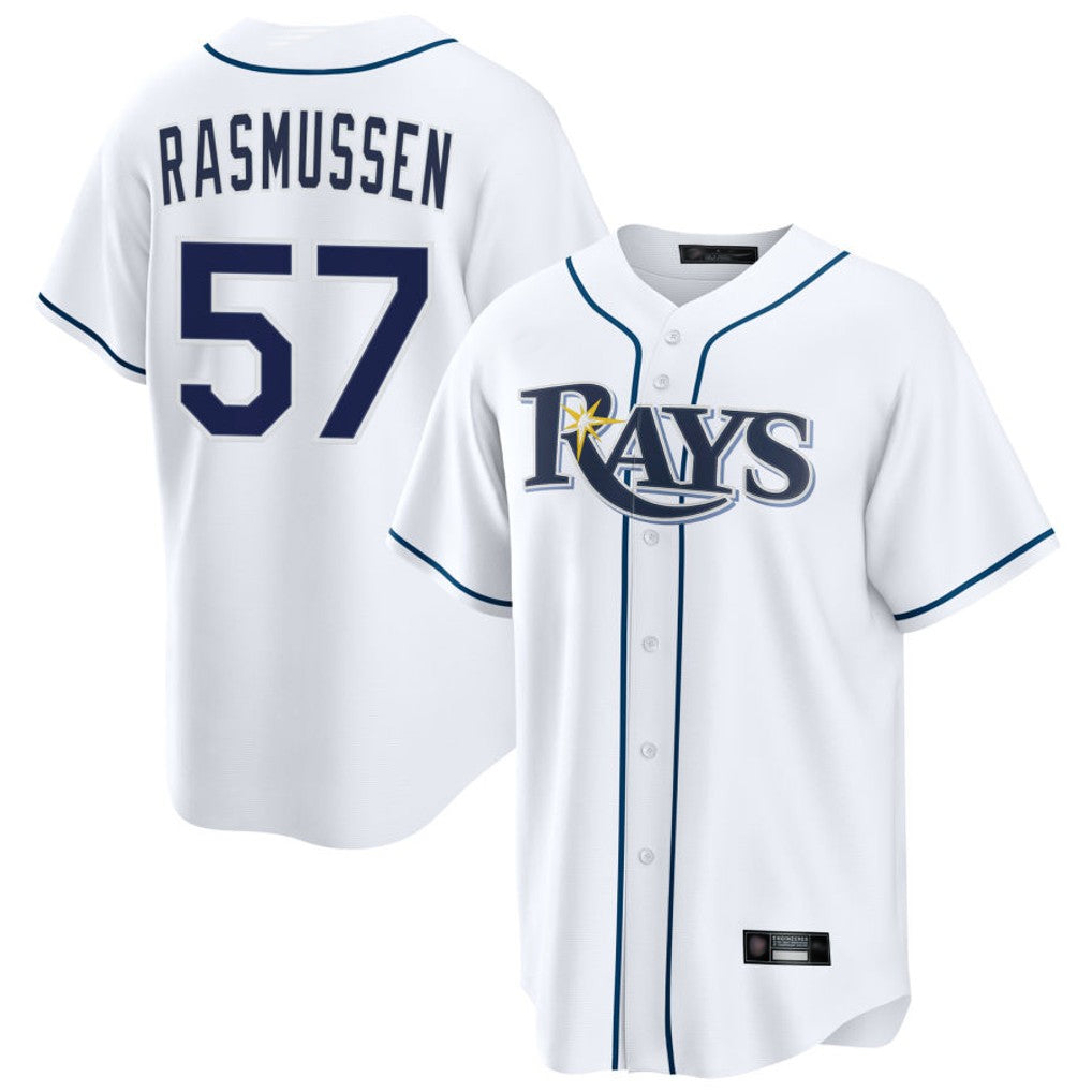 Vanessashop T.Bay Rays #57 Drew Rasmussen Player White Home Game Stitched Jerseys