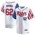 Vanessashop T.Bay Rays #62 Jonathan Aranda Player White 2025 Independence Day Vapor Premier Limited Stitched Jerseys