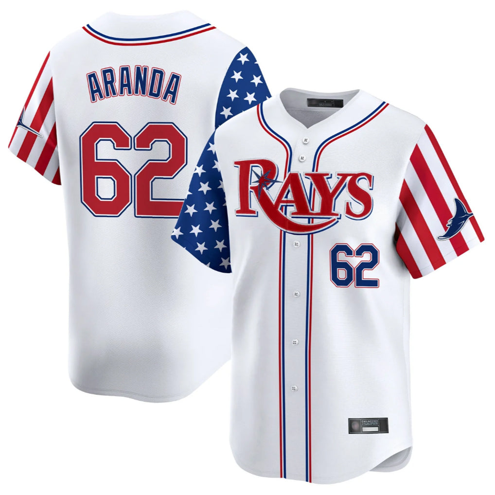 Vanessashop T.Bay Rays #62 Jonathan Aranda Player White 2025 Independence Day Vapor Premier Limited Stitched Jerseys