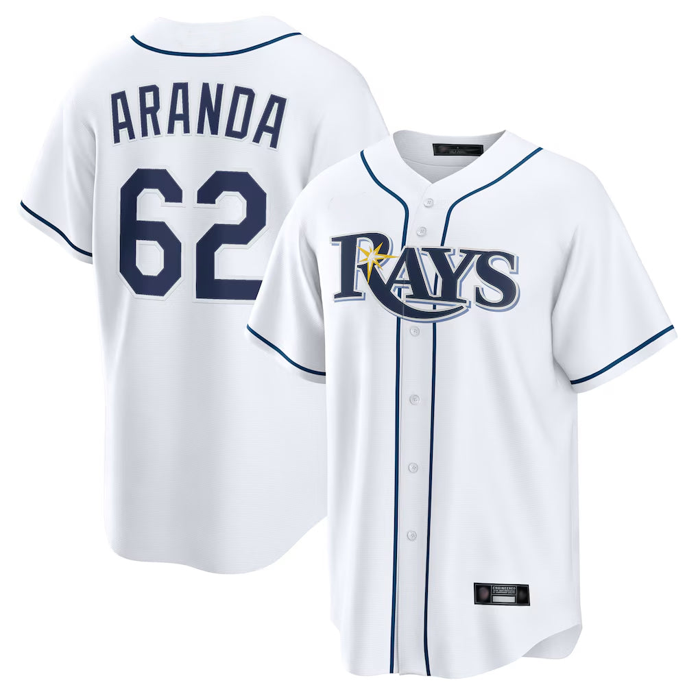 Vanessashop T.Bay Rays #62 Jonathan Aranda Player White Home Game Stitched Jerseys