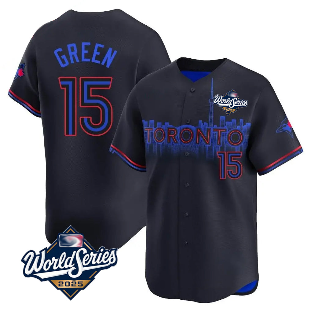 Vanessashop T.Blue Jays #15 Chad Green Player Black&Blue 2025 World Series City Connect Stitched Jerseys
