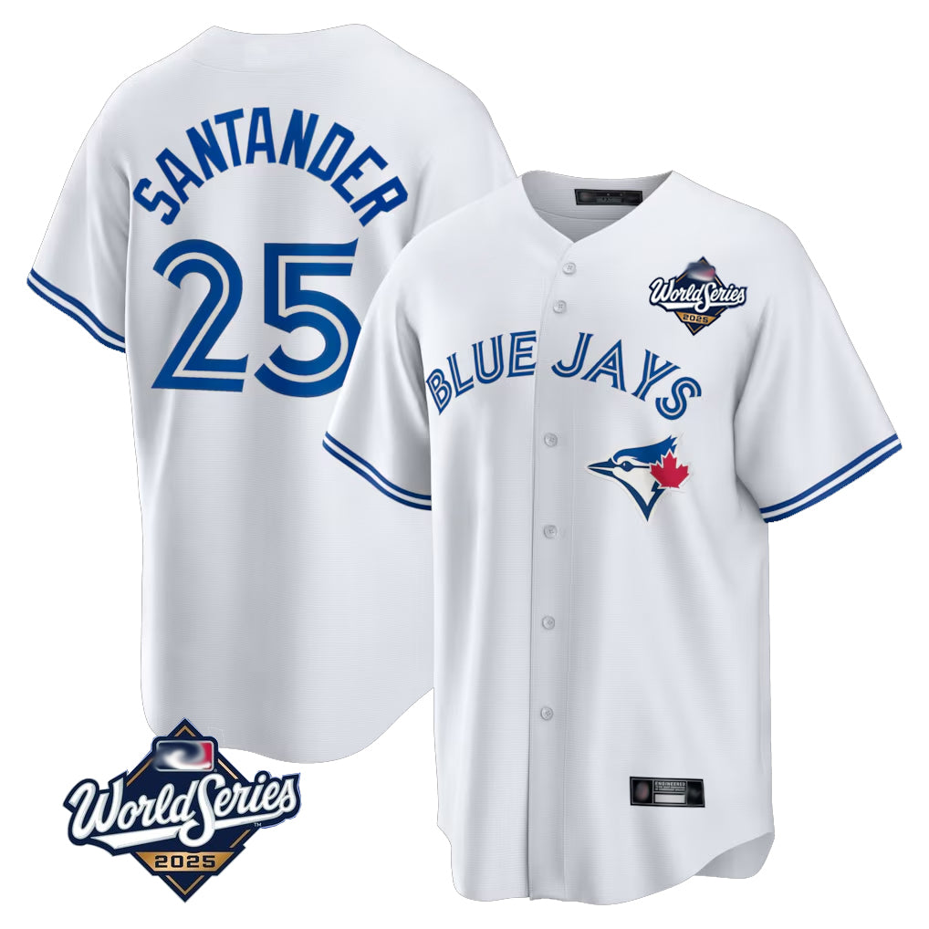 Vanessashop T.Blue Jays #25 Anthony Santander Player White 2025 World Series Game Stitched Jerseys