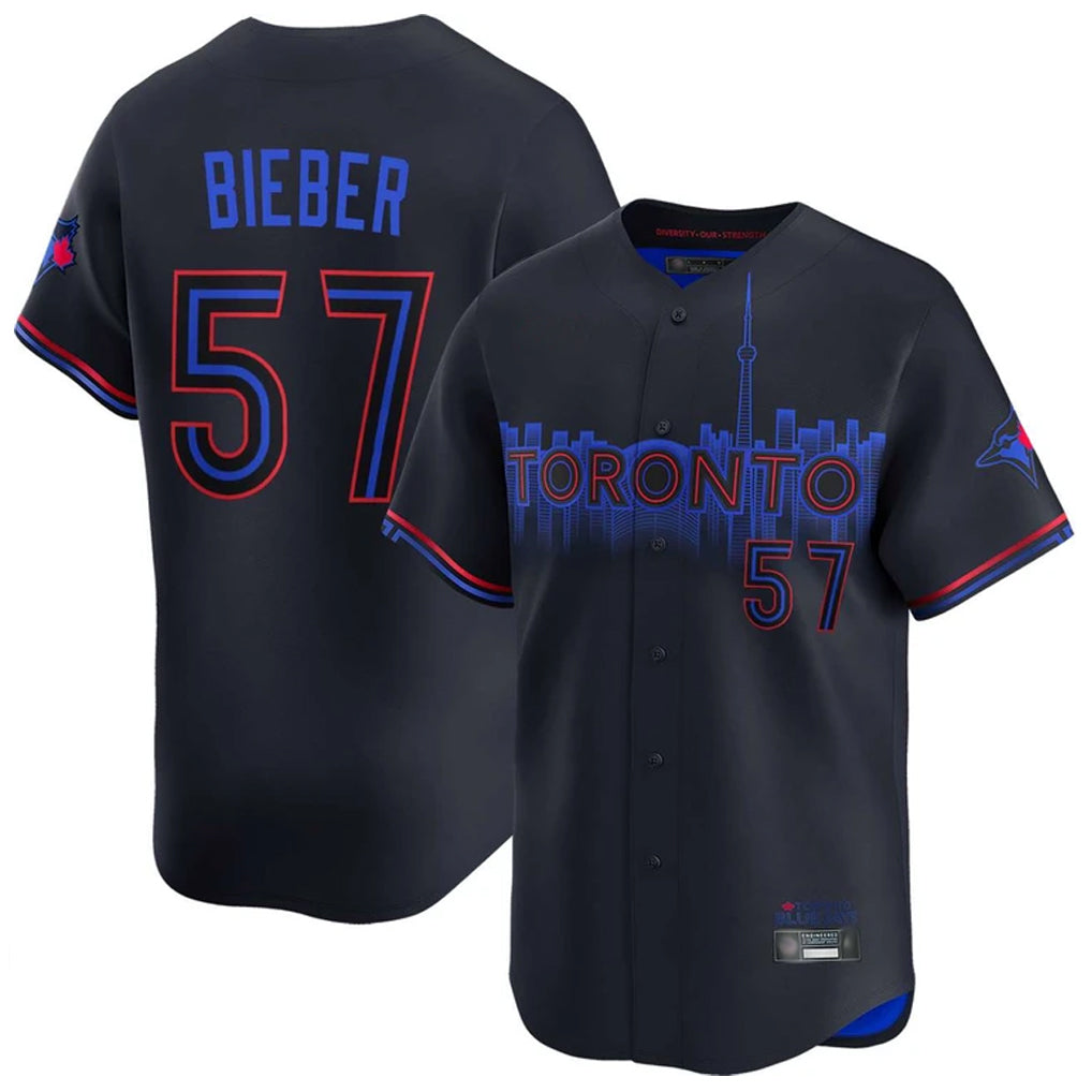 Vanessashop T.Blue Jays #57 Shane Bieber Player Black City Connect Limited Home Stitched Jerseys