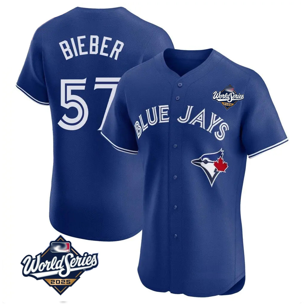 Vanessashop T.Blue Jays #57 Shane Bieber Player Royal 2025 World Series Elite All Stitched Jerseys
