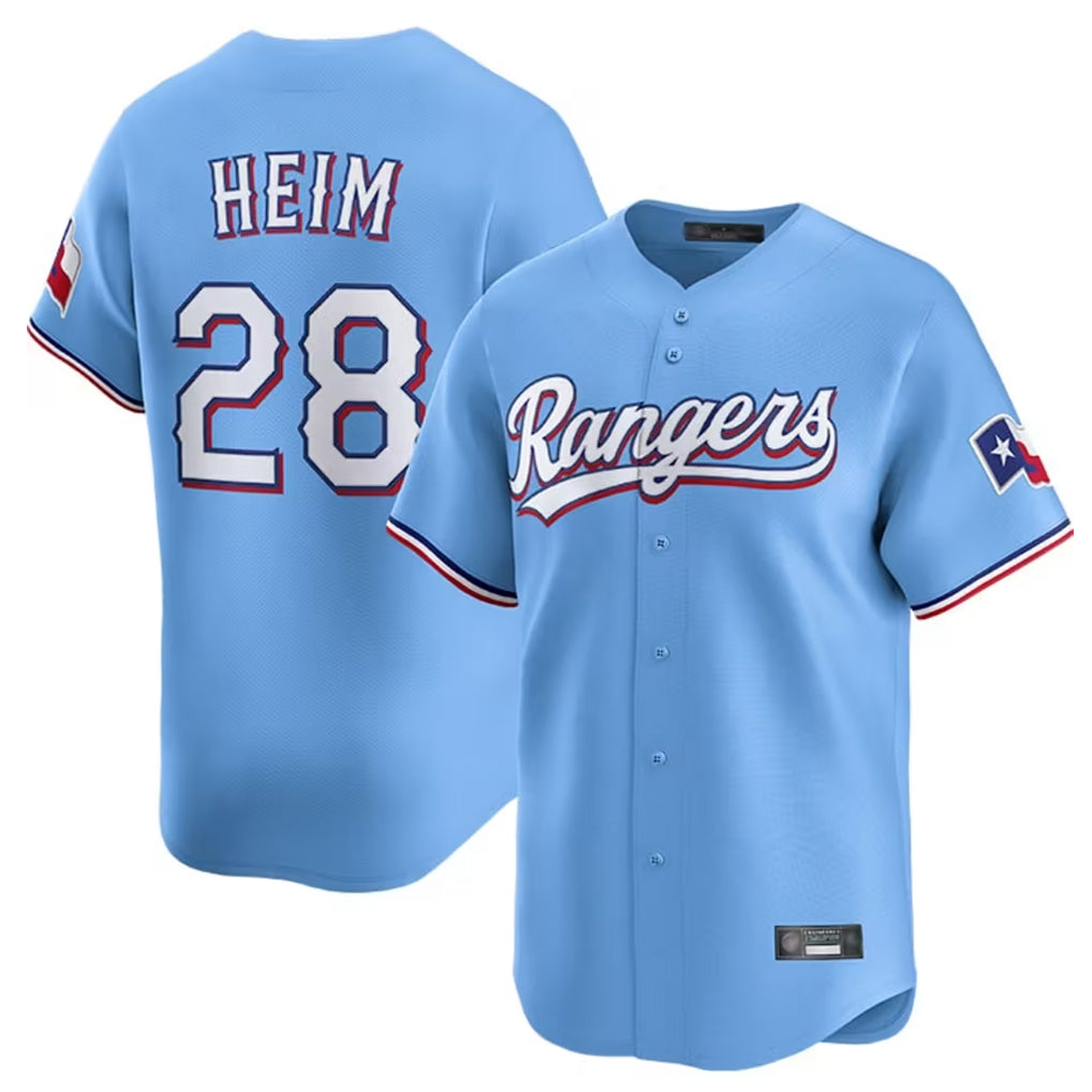 Vanessashop T.Rangers #28 Jonah Heim Player Light Blue Home Limited Stitched Jerseys