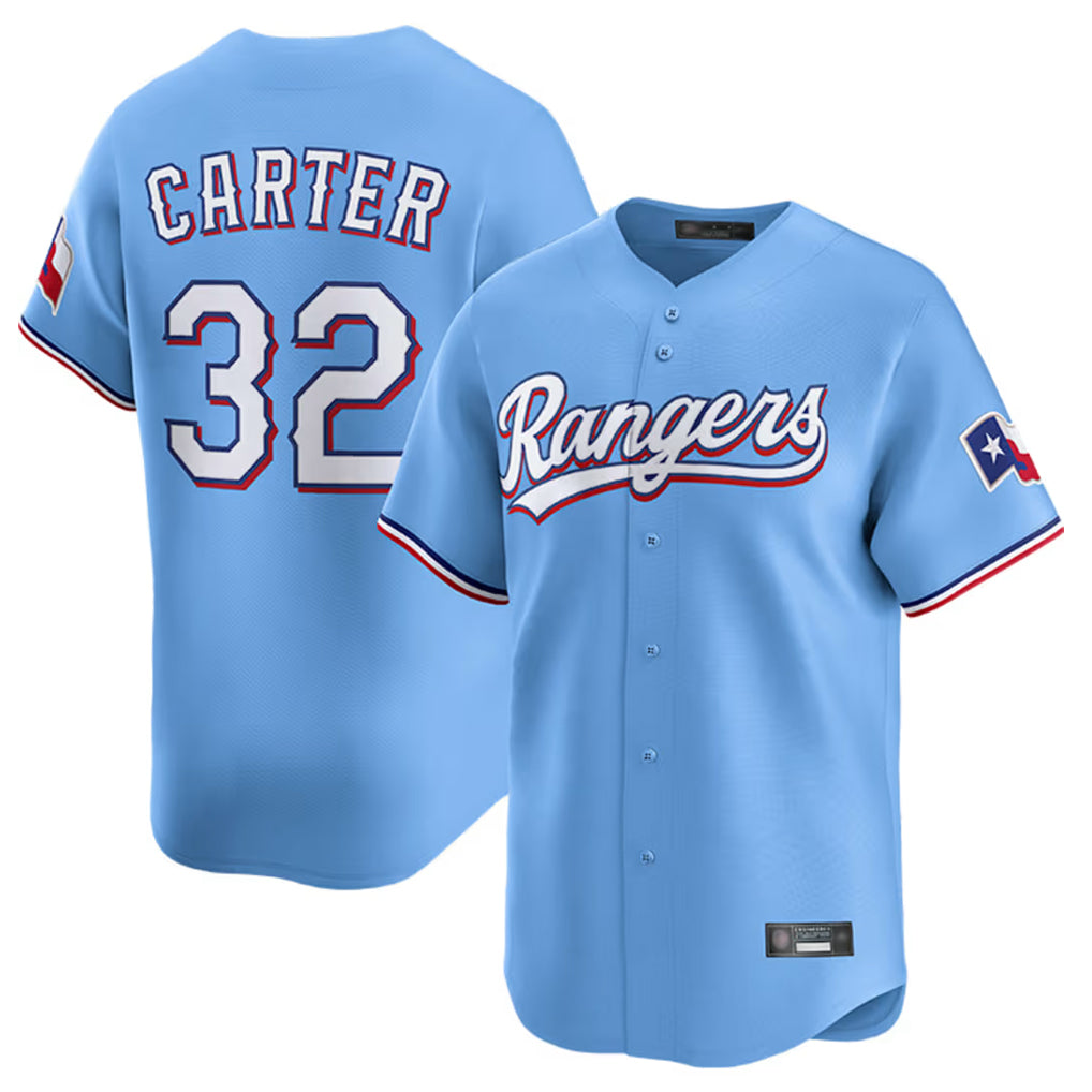 Vanessashop T.Rangers #32 Evan Carter Player Light Blue Home Limited Stitched Jerseys