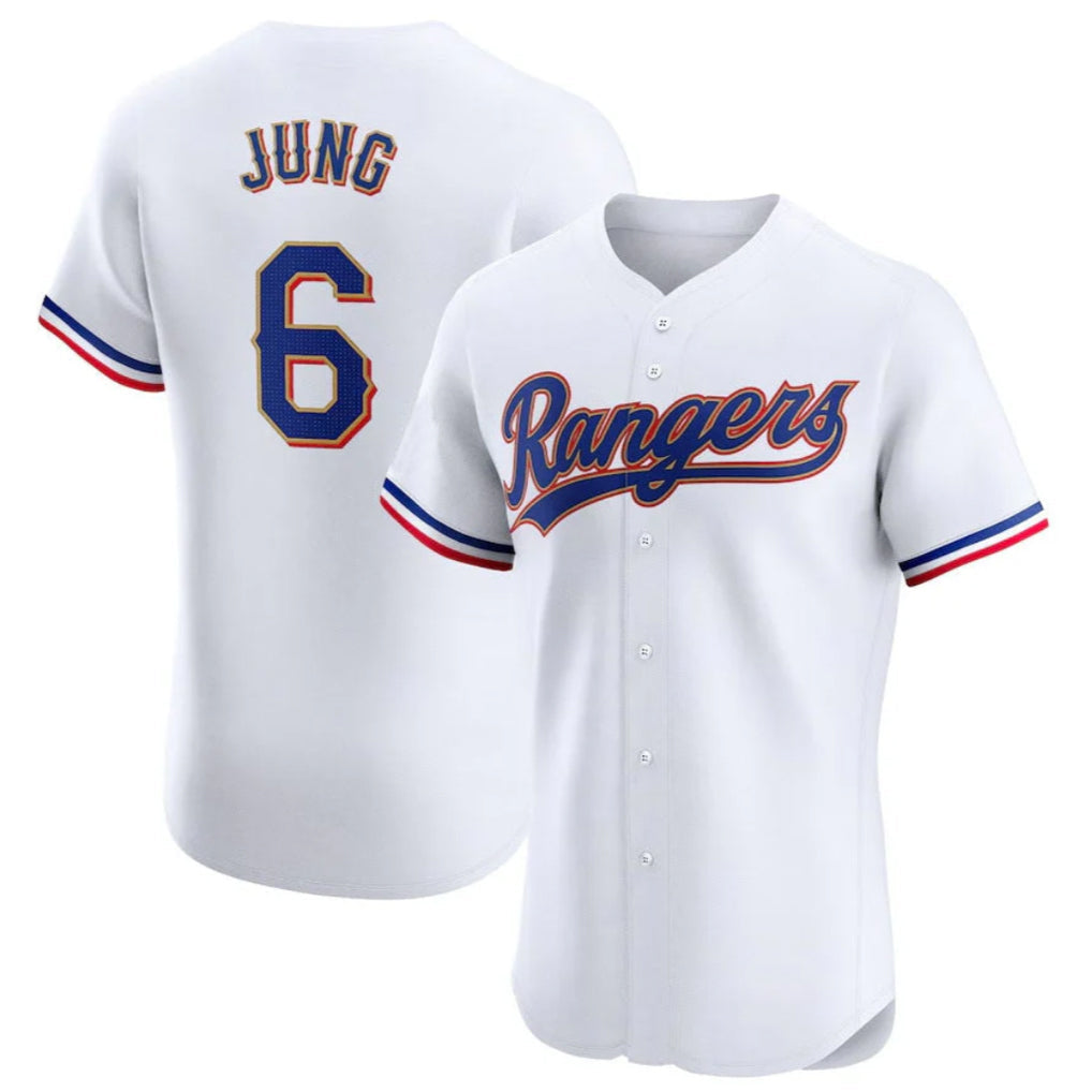 Vanessashop  T.Rangers #6 Josh Jung Player Gold Collection Elite Limited White Stitched Jerseys