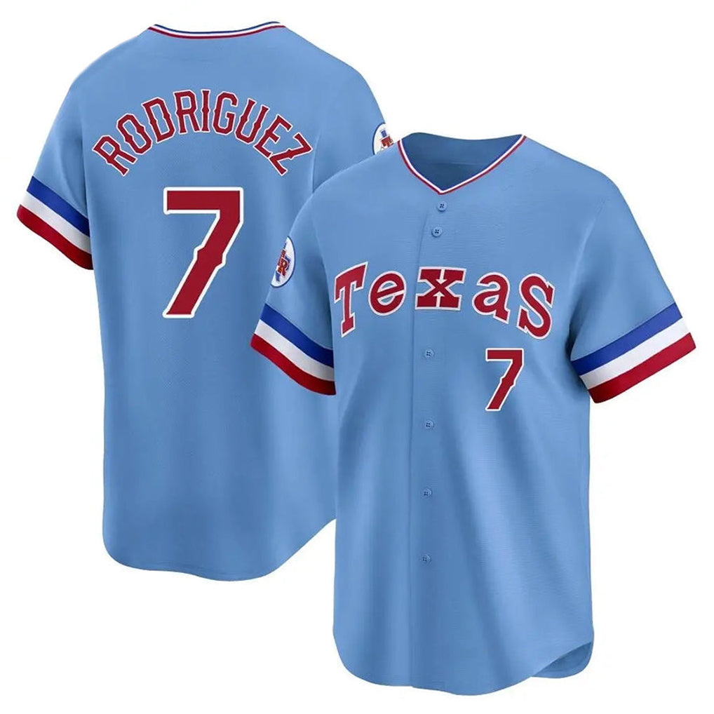Vanessashop T.Rangers #7 Ivan Rodriguez Player Light Blue Cooperstown Collection Limited Stitched Jerseys