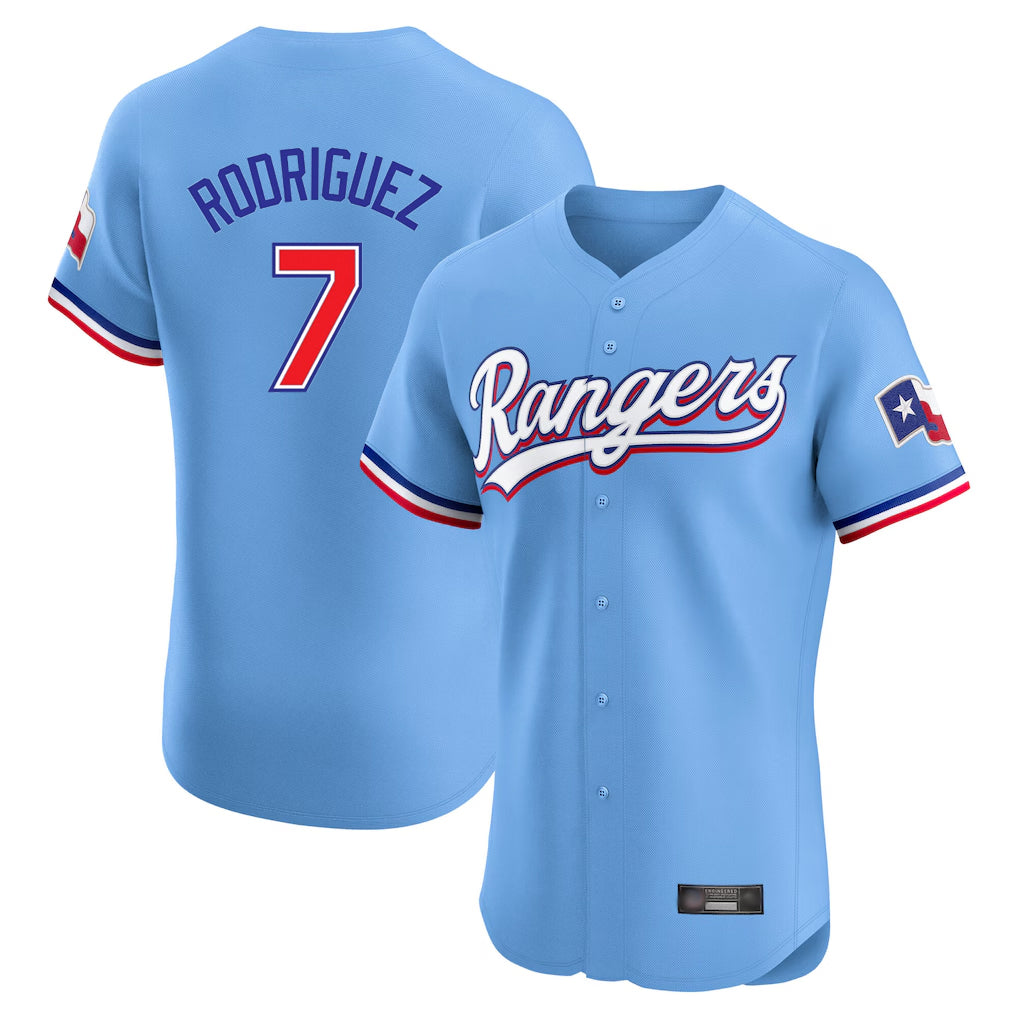 Vanessashop T.Rangers #7 Ivan Rodriguez Player Light Blue Limited Home Elite Stitched Jerseys