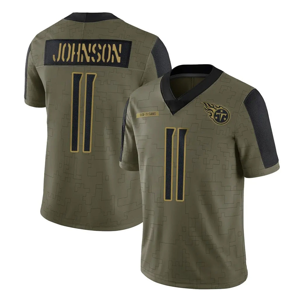 Vanessashop T.Titans #11 Jermaine Johnson II Player Olive Salute to Service Pullover Hoodies Home Game Stitched Jerseys